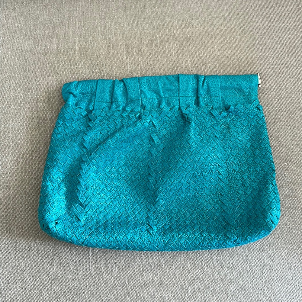 ClaraMonte Turquoise Woven Clutch Medium Size BNWT